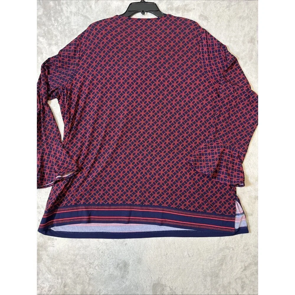 Michael Kors Plus Size 3X Lace Up V-Neck Tunic Blouse Geometric Print